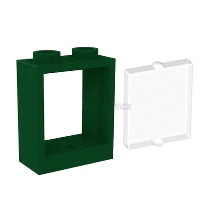 LEGO Window 1 x 2 x 2, Dark Green + Glass, Tran-Clear [60592 / 60601] 6382733 6254552