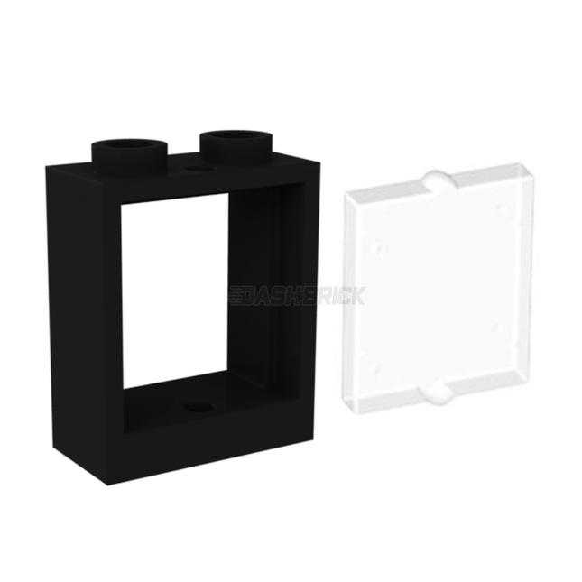 LEGO Window 1 x 2 x 2, Black + Glass, Tran-Clear [60592 / 60601]