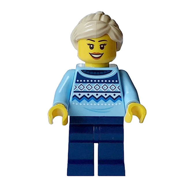 LEGO Minifigure - Female, Knit Fair Isle Sweater, Smile, Ponytail [CITY]