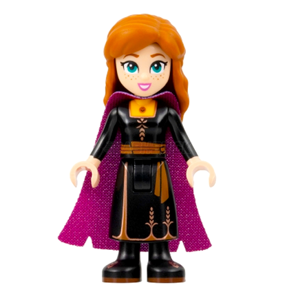 LEGO Minifigure - Anna - Black Dress, Magenta and Dark Purple Cape, Narrow Smile, Mini-Doll [DISNEY]