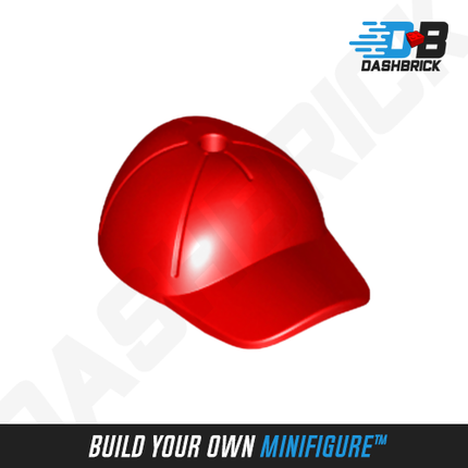 LEGO Minifigure Part - Hat, Baseball Cap, Short Curved Bill with Seams, Red [11303]