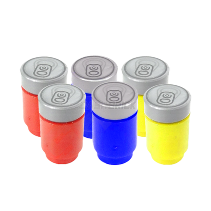 LEGO Minifigure Accessories - 6-Pack, Drink Cans, Printed Soda Can Lids, Red, Blue, Yellow [MiniMOC]
