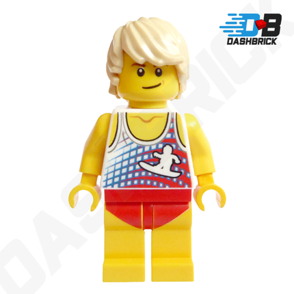 LEGO Minifigure - Beach Dude, Tan Hair, Tank Top, Surfer Logo [CITY]