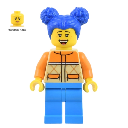 LEGO Minifigure - "Riley", Blue Pigtails, Freckles, Quilted Vest (2022) [CITY]