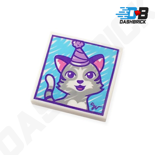 LEGO® Minifigures™ Accessory - Cat Wearing Party Hat Drawing/Painting (2 x 2 Tile) [3068bpb1146]