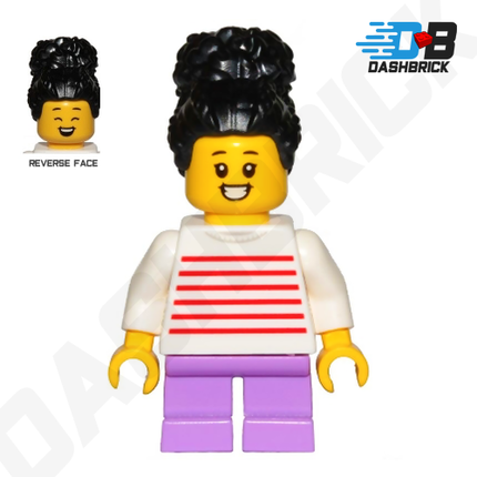 LEGO Minifigure - Girl, White/Red Stripes Sweater, Black Hair [CITY]