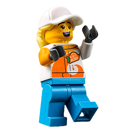 LEGO Minifigure - Female, White Cap, 'ViTA RUSH' Logo, Blue Legs (2021) [CITY]