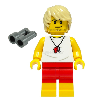 LEGO Minifigure - Beach Lifeguard - Male, White Shirt, Red Shorts, Tan Hair [CITY]