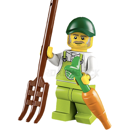 LEGO Minifigure - Farmer Horace, Male, Lime Overalls, Cap, Moustache & Sideburns [CITY]