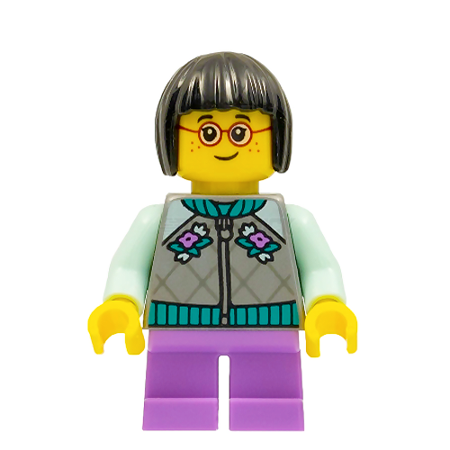 LEGO Minifigure Child Girl, Silver Jacket, Black Short Hair