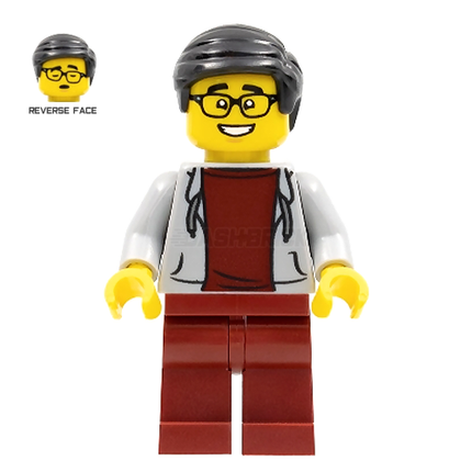 LEGO Minifigure - Man, Black Hair, Glasses, Grey Hoodie [CITY]