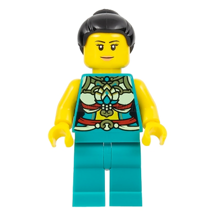 LEGO Minifigure - Female, Musician, Ornate Dark Turquoise Costume, Slight Smile [CITY]