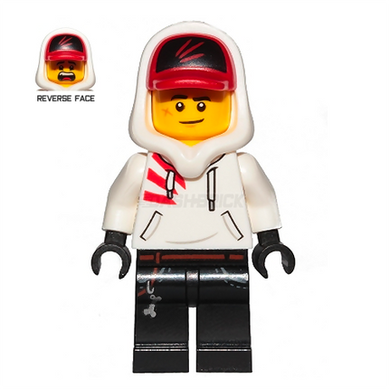 LEGO Minifigure - Jack Davids, White Hoodie, Cap, Hood, Large Smile/Grumpy [HIDDEN SIDE]