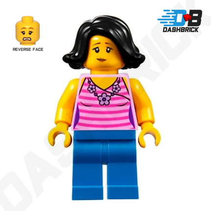 LEGO Minifigure - "An" Black Hair, Pink/Flower Top, Female [CITY]