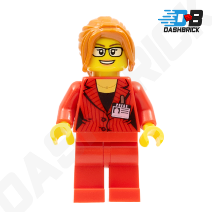 LEGO Minifigure - Press Woman, Reporter, Red Suit, Glasses, Side Bangs [CITY]