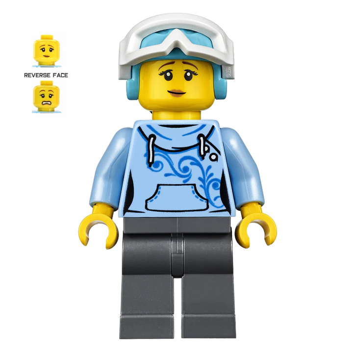 LEGO Minifigure Skier Female, Blue Hoodie, Ski Helmet, Ponytail [C
