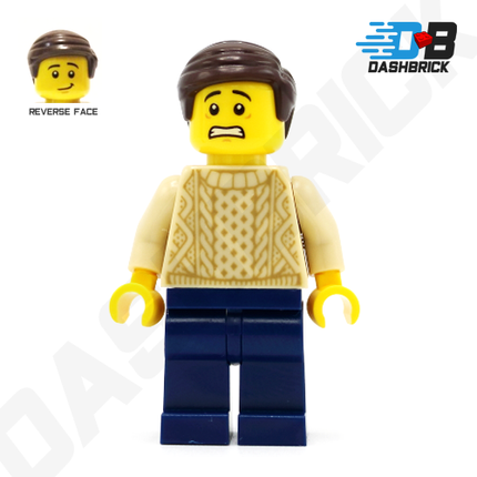 LEGO Minifigure - Male, Scared, Tan Knit Sweater [CITY]