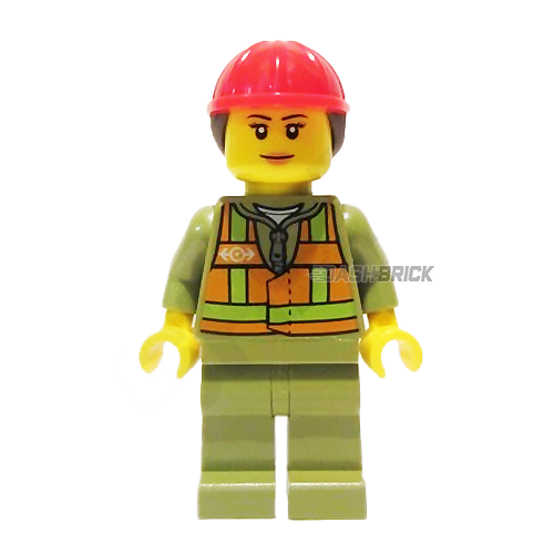 LEGO Minifigure - Train Worker, Female, Orange Safety Vest, Ponytail [CITY]