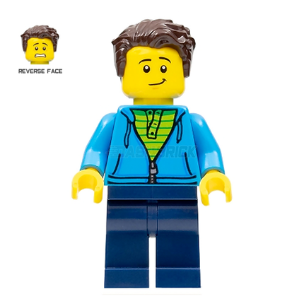 LEGO Minifigure - Man, Green Striped Shirt under Blue Hoodie [CITY]