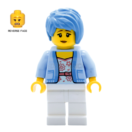 LEGO Minifigure - Woman, Blue Jacket, Floral Shirt, Azure Tousled Hair [CITY]